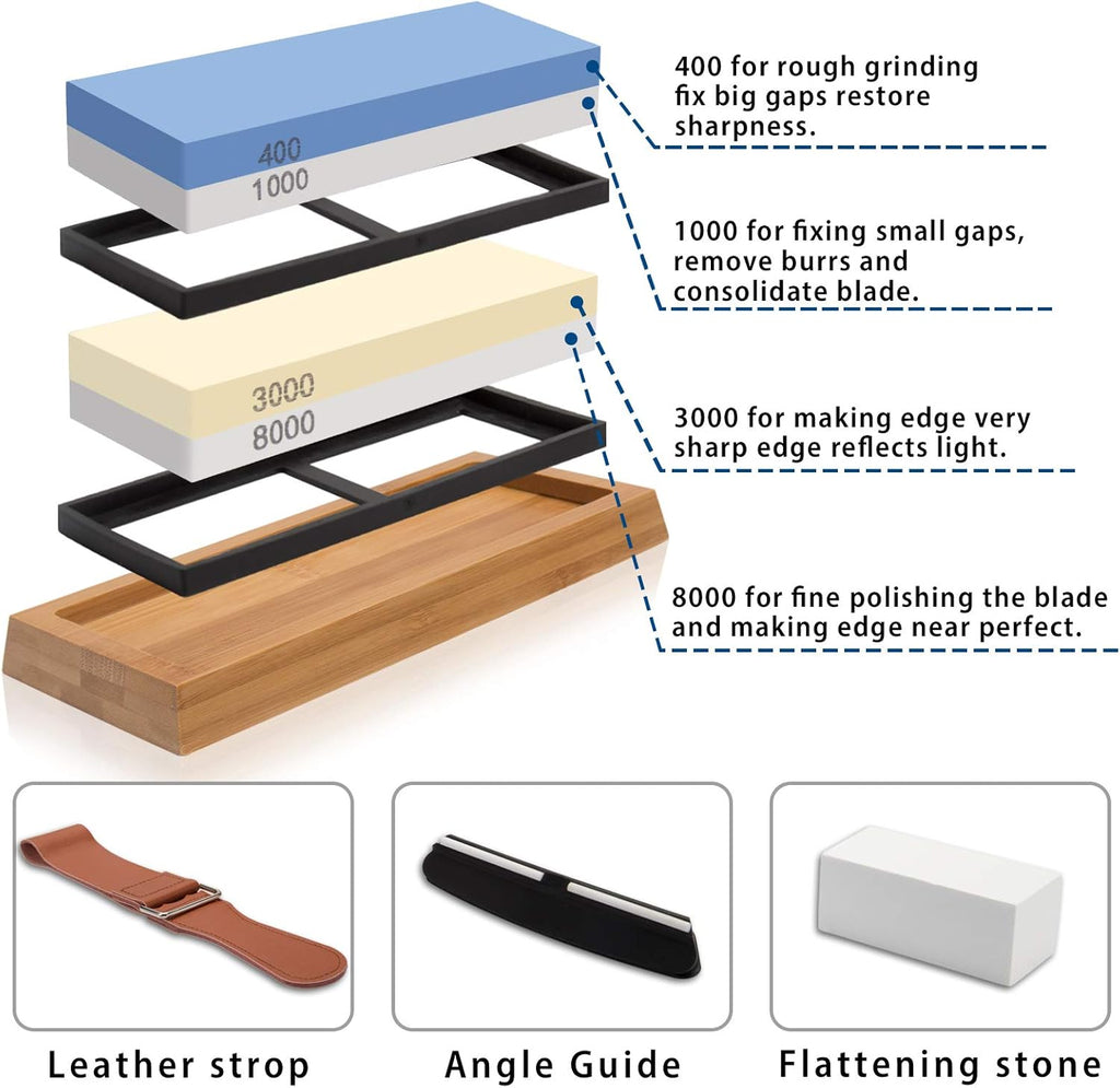 Sharpening Stone Set 4 Side Grit 400/1000 3000/8000 with Bamboo Base A536836