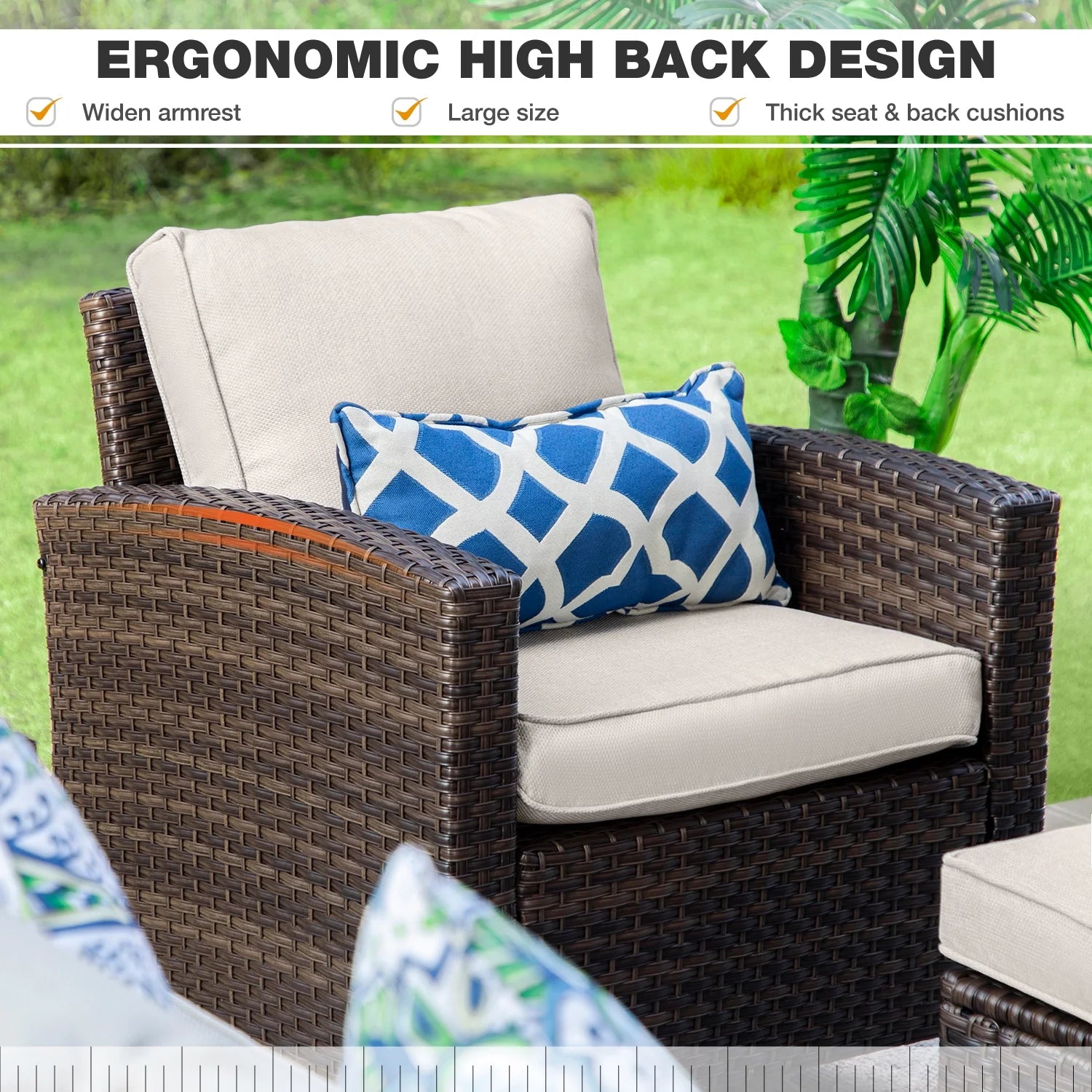 9-Seat Outdoor Patio Furniture Set with Fire Pit Table Wicker Beige P993501