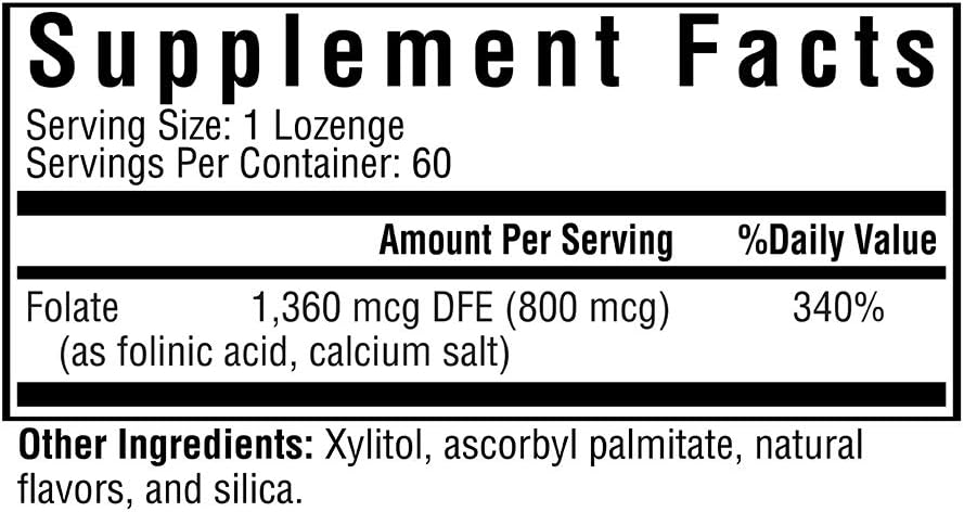 Folinic Acid Supplement, 1360 mcg, 60 Lozenges W498612