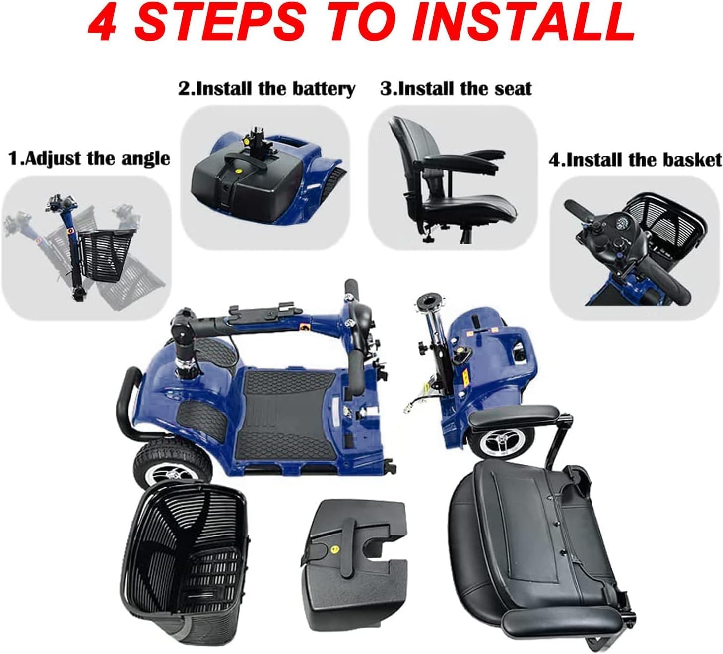 4 Wheel Mobility Scooter for Seniors, Collapsible Travel Scooter with Basket P96597