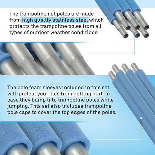 Trampoline Safety Enclosure Set for 7.5-15 FT Frames with Net, Poles & Hardware S7381