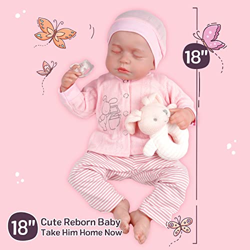 Lifelike Reborn Baby Doll 18 Inch Soft Body Realistic Newborn Sleeping Girl with Clothes and Toy Accessories I8576