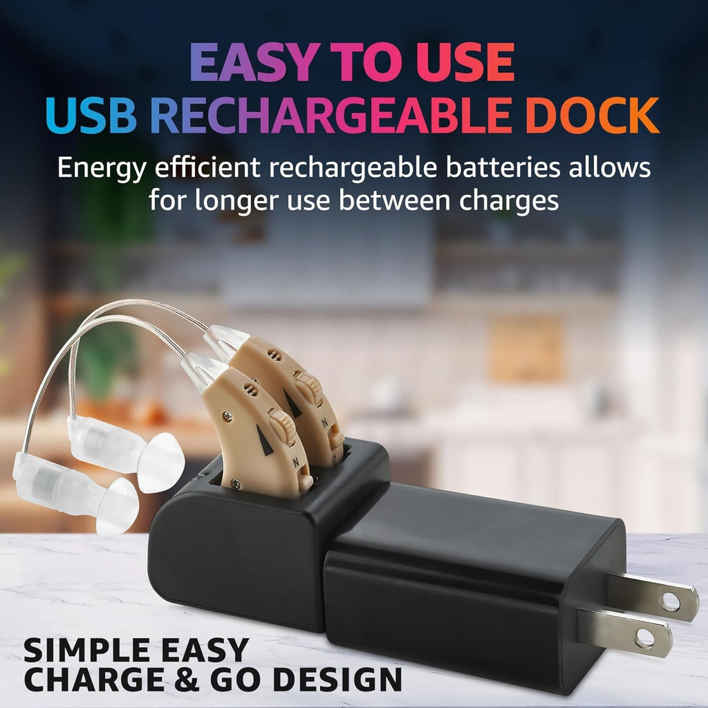 Rechargeable BTE Hearing Amplifier with USB Charging Dock D71611