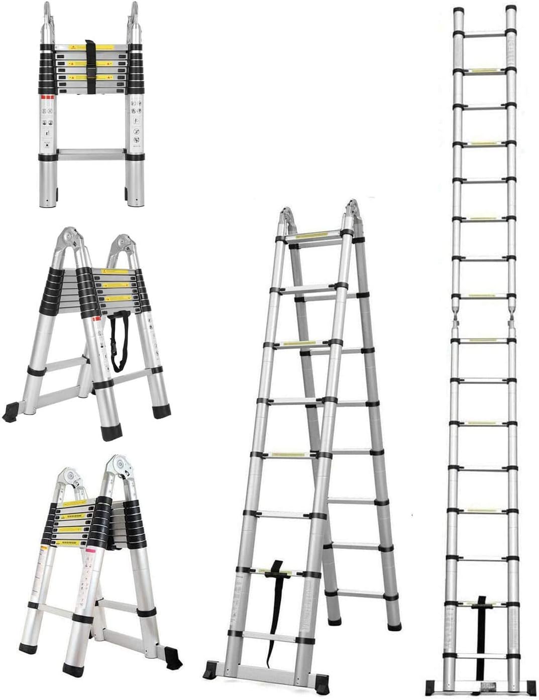 Telescopic Aluminum Extension Ladder 16 Steps with Slip-Proof Feet K859836