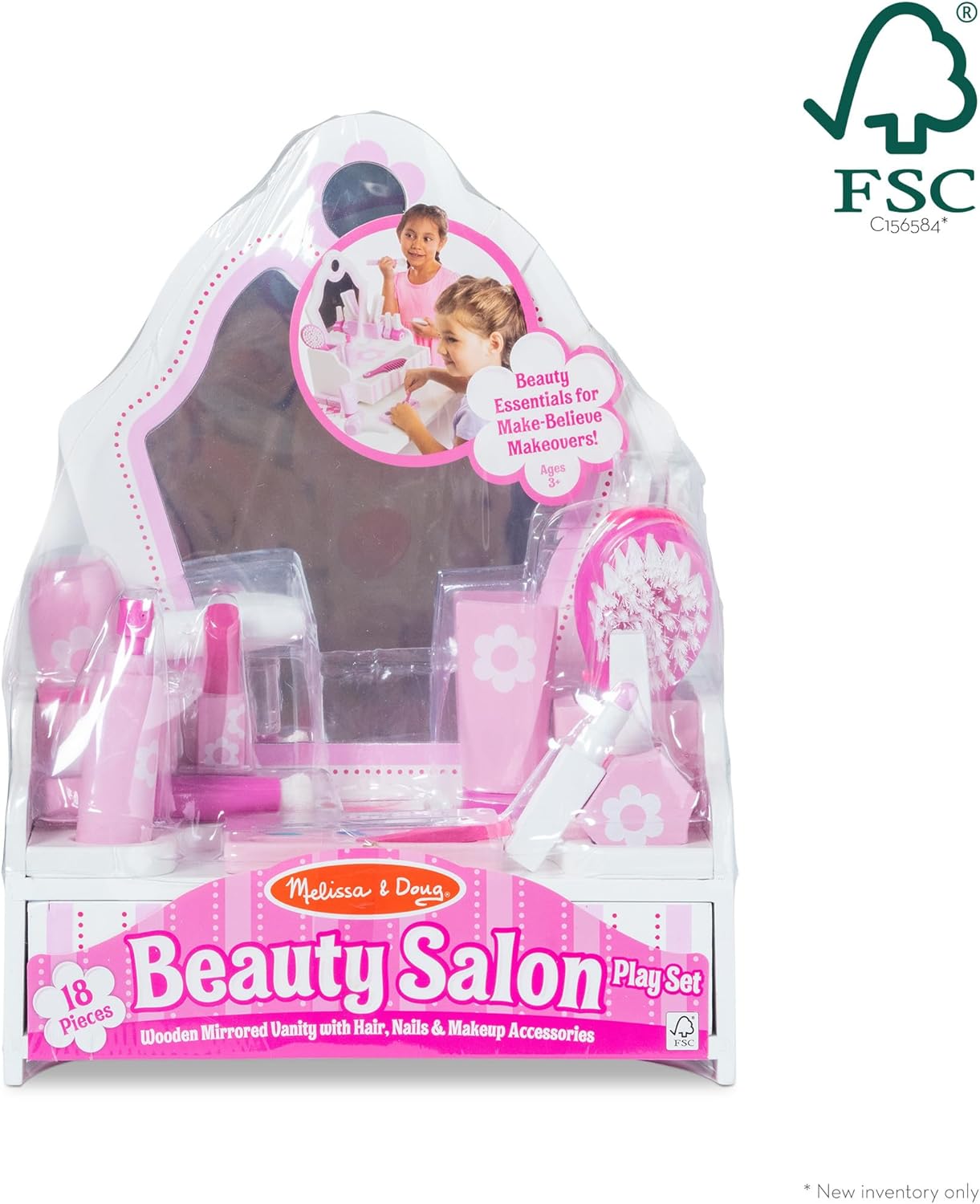 Wooden Beauty Salon Play Set with Vanity and Accessories L2162