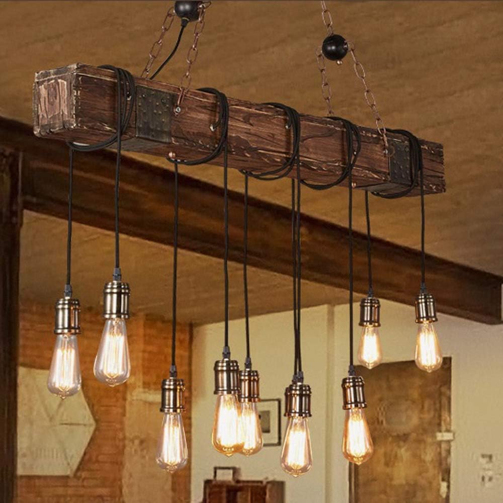 Rustic Industrial 10-Light Linear Chandelier for Kitchen Island Dining Room I830