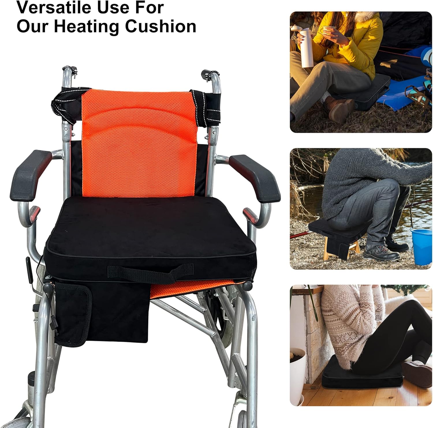 Heated Seat Cushion with 3 Settings, Memory Foam Pad for Camping, Office, Stadium E52152