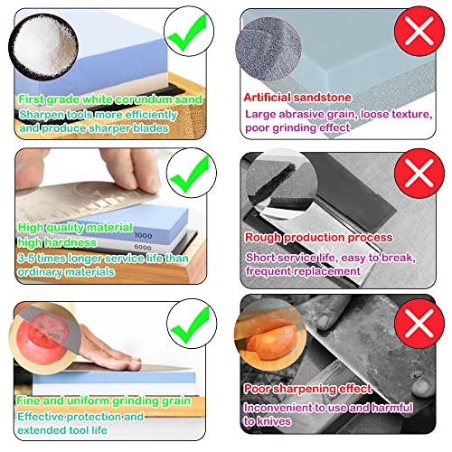 Knife Sharpening Stone Kit - Double Sided 1000/6000 Grit with Bamboo Base and Angle Guide I87418