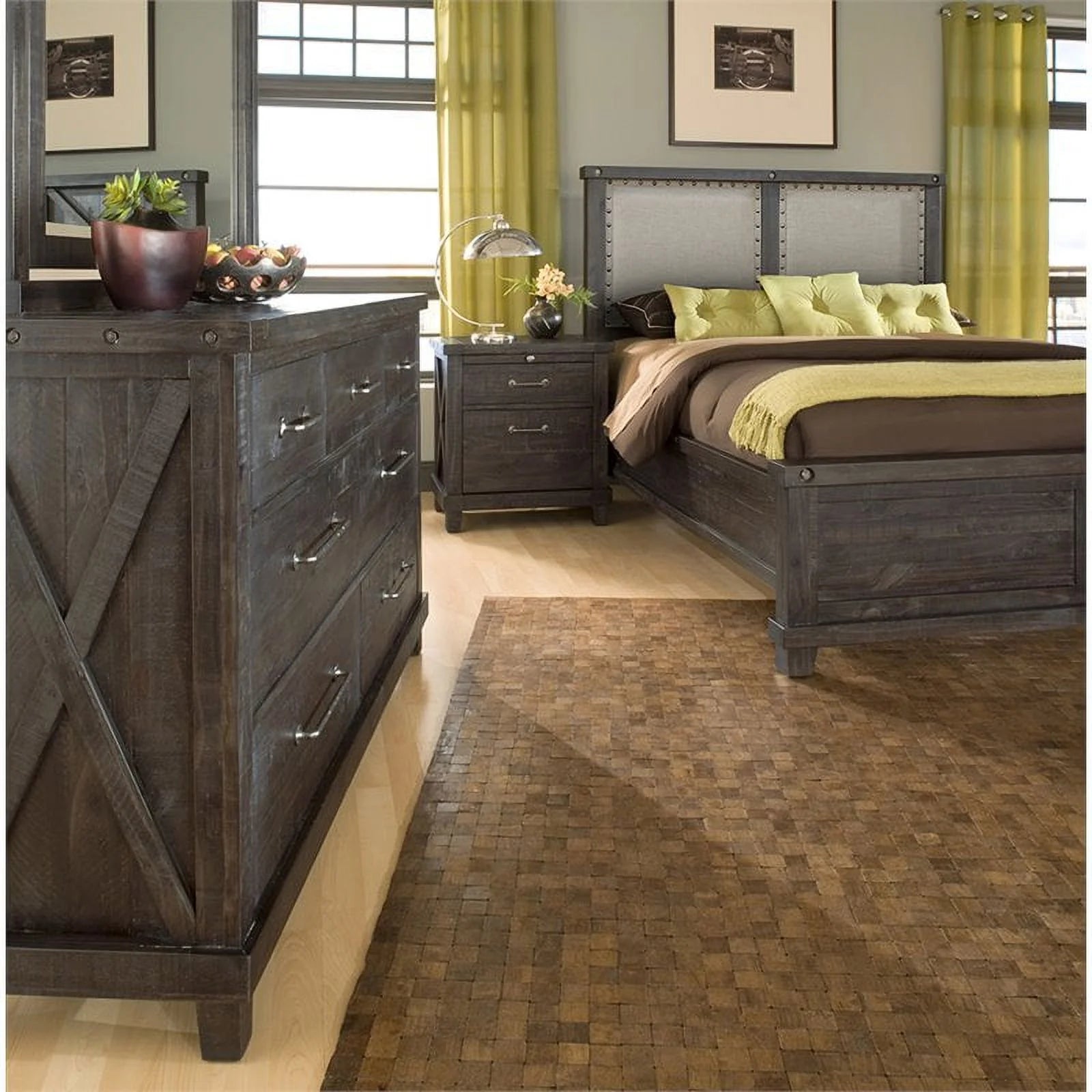 Upholstered California King Panel Storage Bed in Cafe J314923