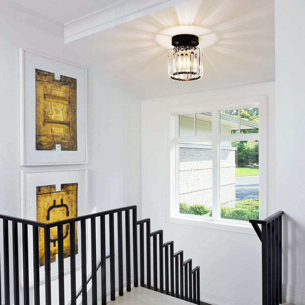 Small Crystal Chandelier Flush Mount Ceiling Light Modern Mini Black V911261
