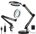 Magnifying Glass with Light and Stand, 10X Magnifying Lamp,Qsky 2-in-1 Desk Lamp with Clamp,3 Color Modes & Stepless Dimmable, LED Lighted Magnifier for Reading, Crafts, Repair, Close Work (White)