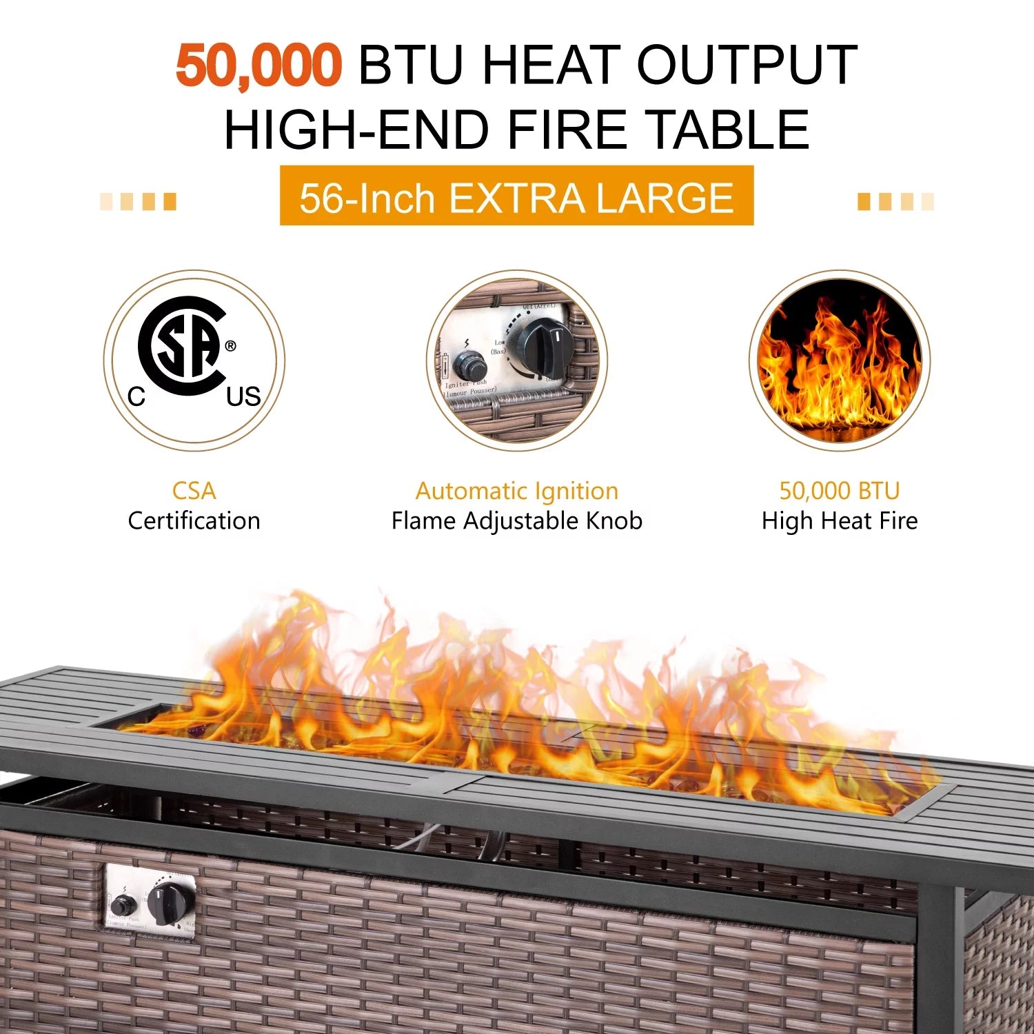 9-Seat Outdoor Patio Furniture Set with Fire Pit Table Wicker Beige P993501