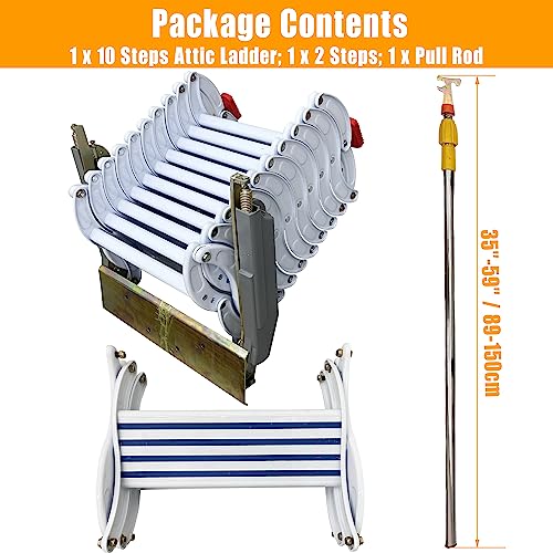 Folding Loft Ladder, 9.8 ft Wall Mounted Telescopic Attic Ladder, Al-Mg Alloy Pull Down Stairs with Adjustable Height P592