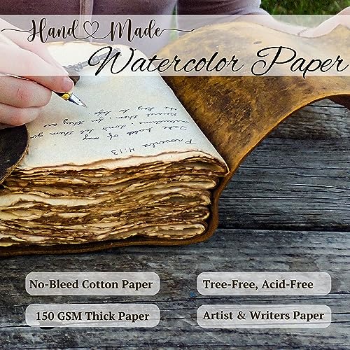 Vintage Leather Journal - 7"x5" Rustic Mocha Brown, 200 Pages Watercolor Paper H2780