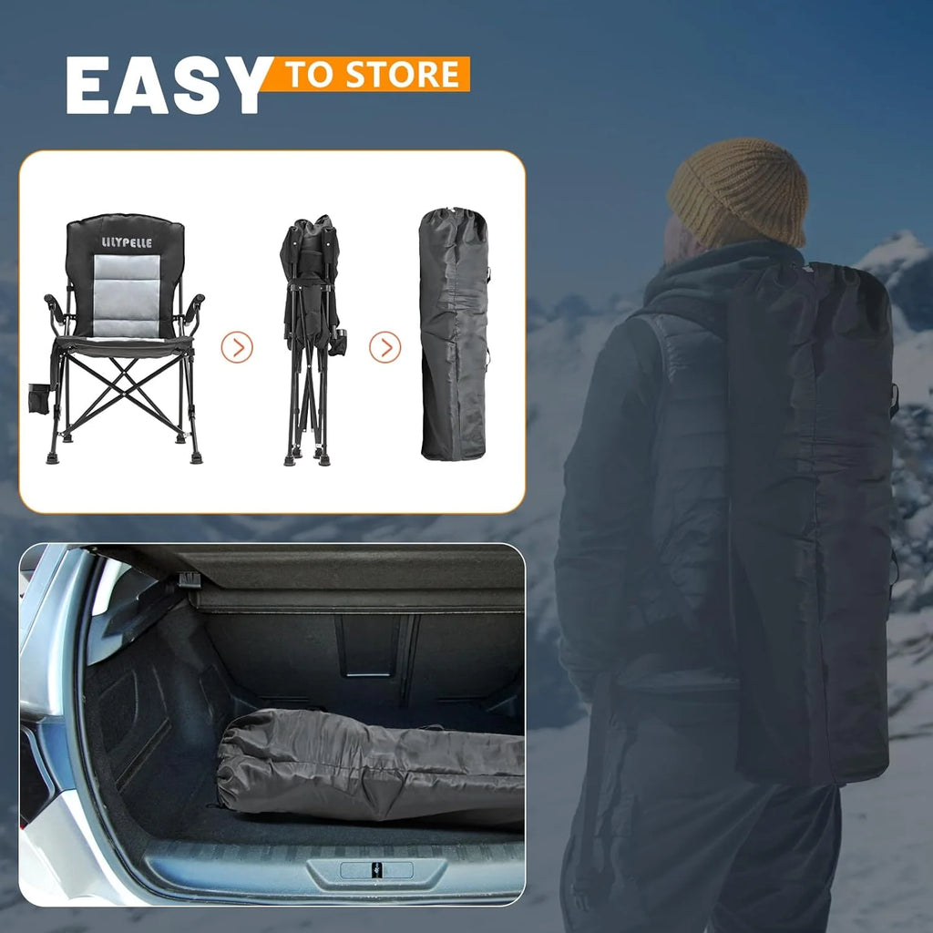 Heated Camping Chair, Padded Heavy Duty Folding Chair, Supports 400 lbs, Portable Outdoor Chair A83073