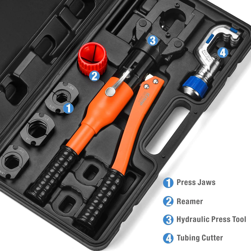 Hydraulic Copper Tubing Press Tool Kit for 1/2-in, 3/4-in, 1-in Fittings W530