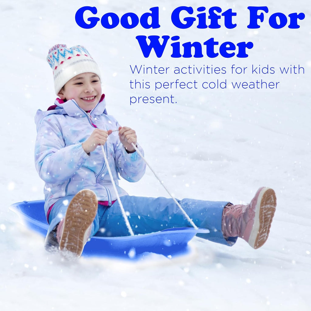 Plastic Toboggan Snow Sled with Handles and Pull Rope, Blue (3 Pack) P206