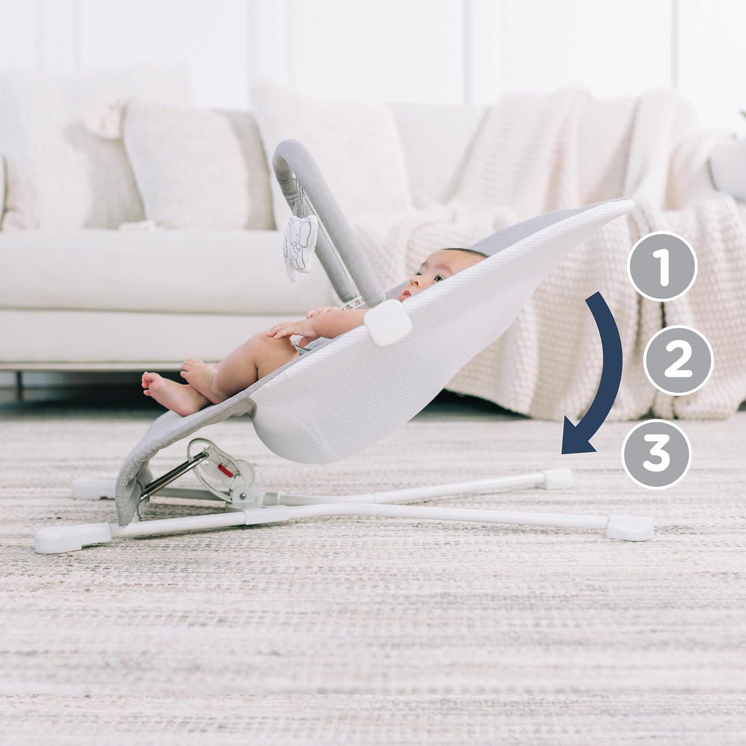 Baby Bouncer for Infant 0-6 Months, 3-Position Recline, Pebble Grey U830