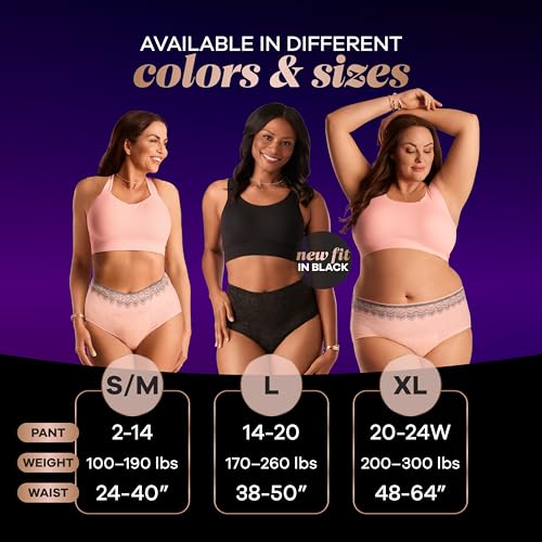 Incontinence and Postpartum Underwear for Women, Maximum Protection, XL, Black, 16 Count U90999