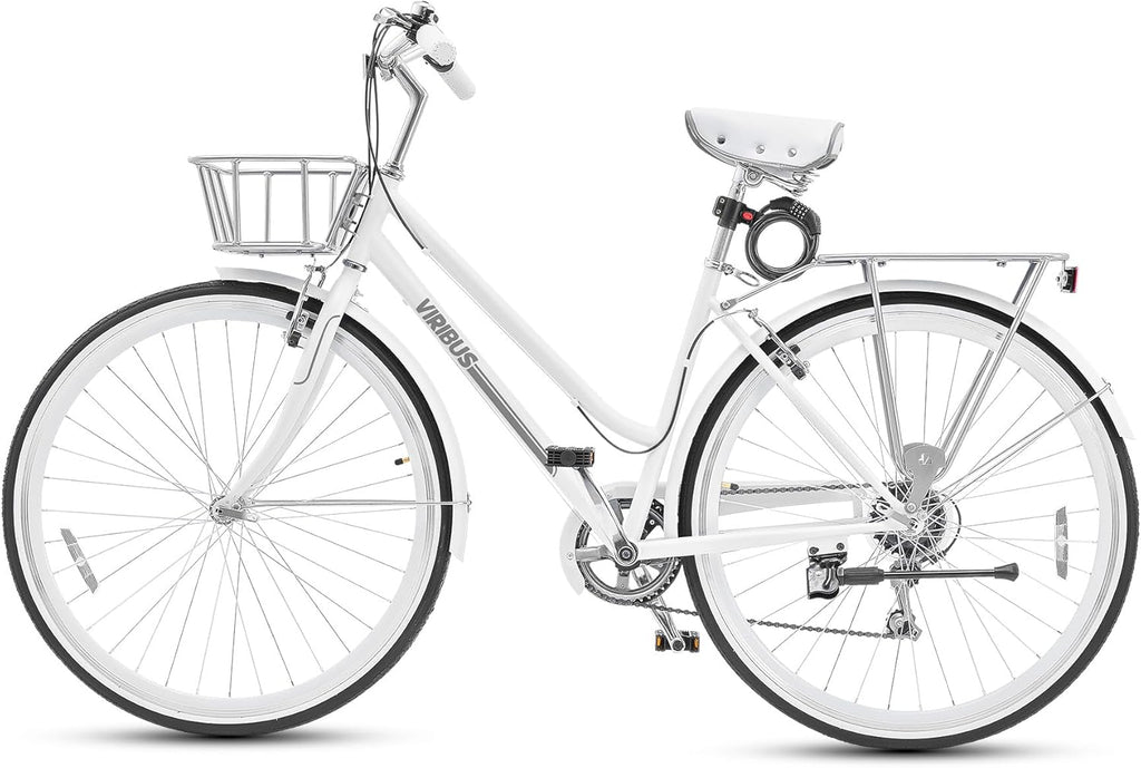 Hybrid Bike, 700C Step Through, 7 Speed, Lightweight with Basket & Rack U9025