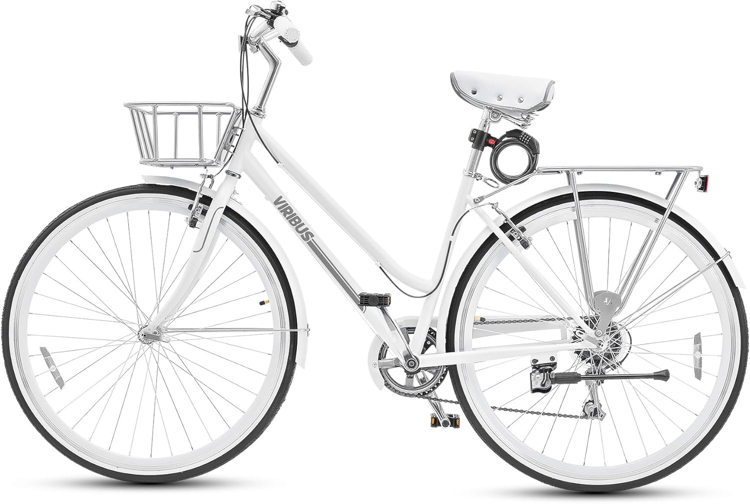 Hybrid Bike, 700C Step Through, 7 Speed, Lightweight with Basket & Rack U9025
