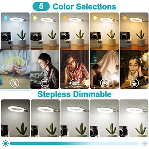 Magnifying Glass with Light and Clamp, Stepless Dimmable LED Desk Lamp D18589