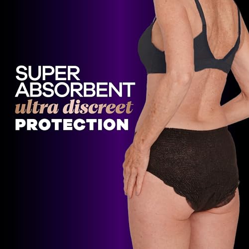 Incontinence and Postpartum Underwear for Women, Maximum Protection, XL, Black, 16 Count U90999