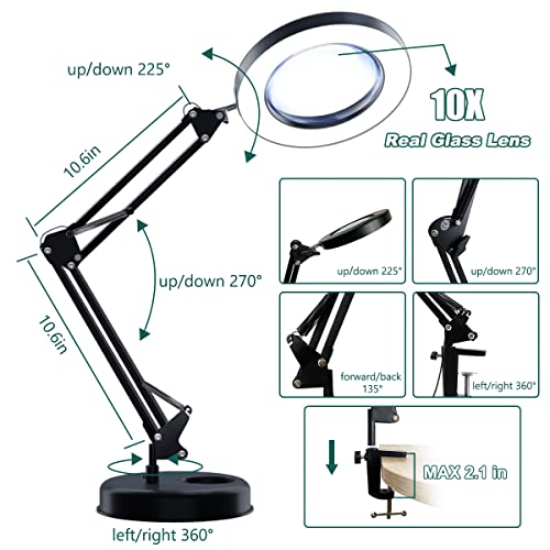 Magnifying Glass with Light and Stand, 10X LED Desk Magnifier, 3 Color Modes R4164