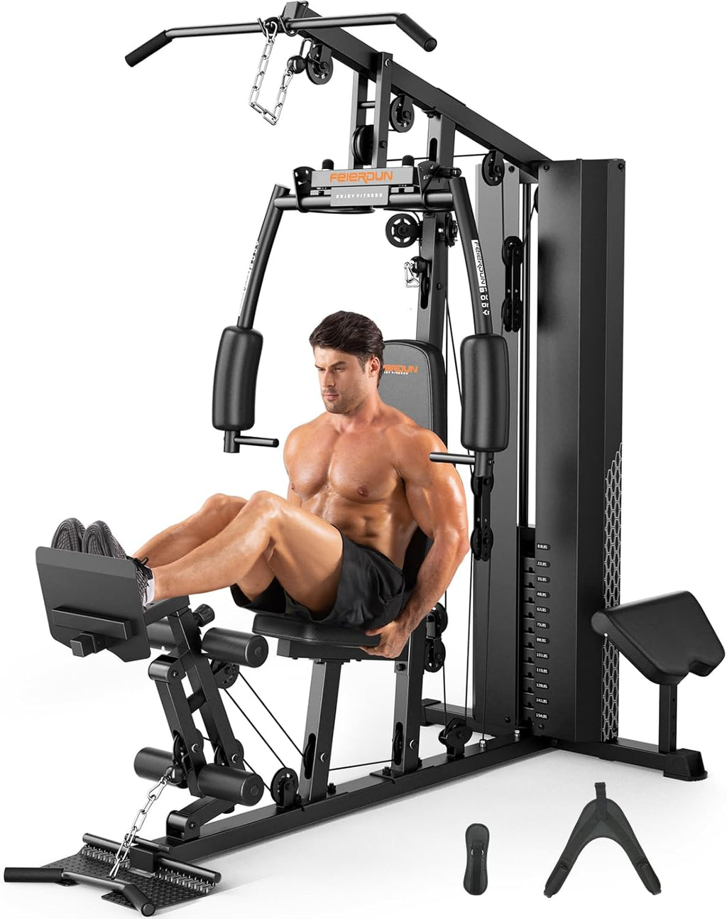 FEIERDUN Home Gym Equipment, Multi-Functional Workout Equipment with 154LBS Weight Stack, for Leg Press, Lat Pull Down, Chest presses