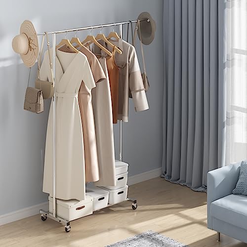 Heavy Duty Double Hanging Clothes Rack, Adjustable Height and Extendable Length with Bottom Storage R403