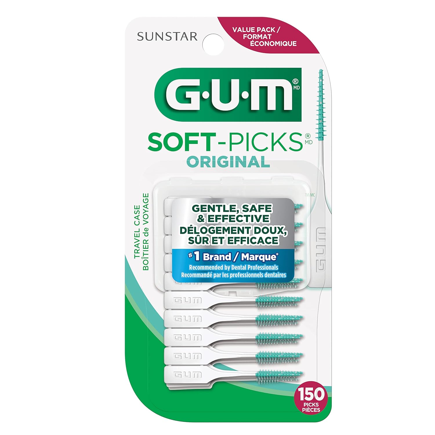 Soft Dental Picks for Teeth Cleaning and Gum Health, Disposable Interdental Brushes with Carry Case, 150ct M547