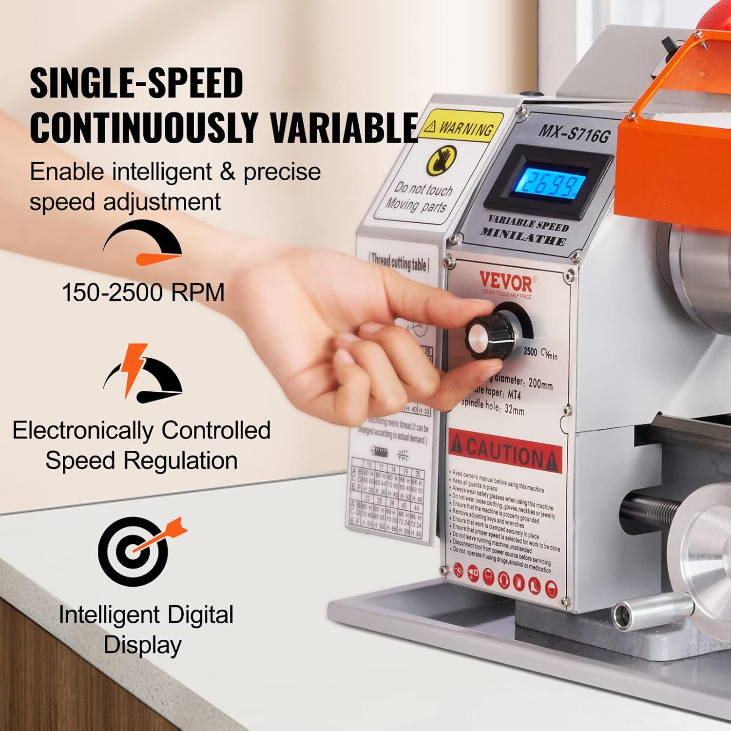 Mini Metal Lathe Machine, 7 x 16 Inch, 800W Benchtop Power Lathe, 150-2500 RPM Variable Speed X459