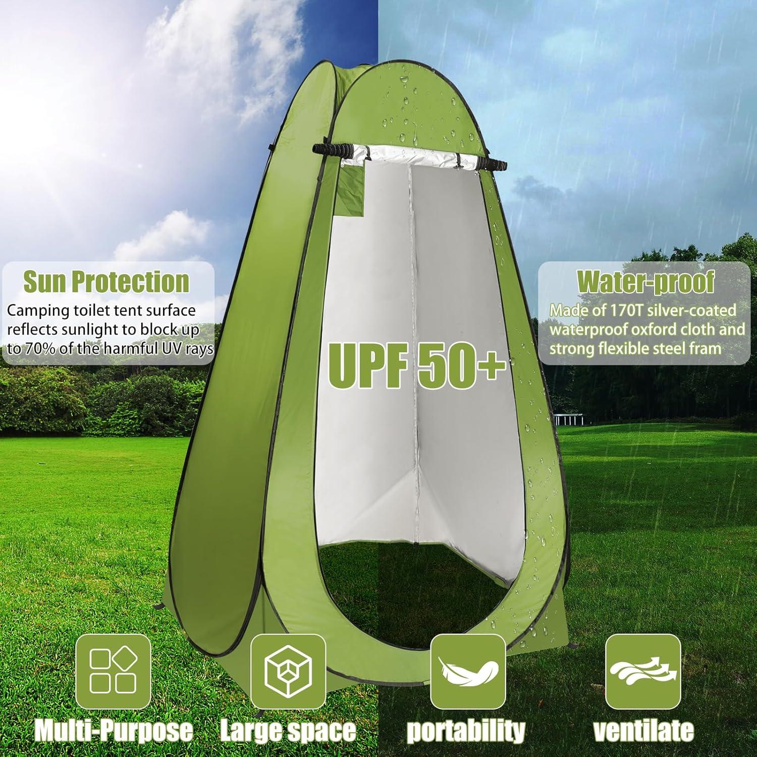 Portable Camping Toilet with Pop Up Privacy Tent, 300LBS Washable U4739