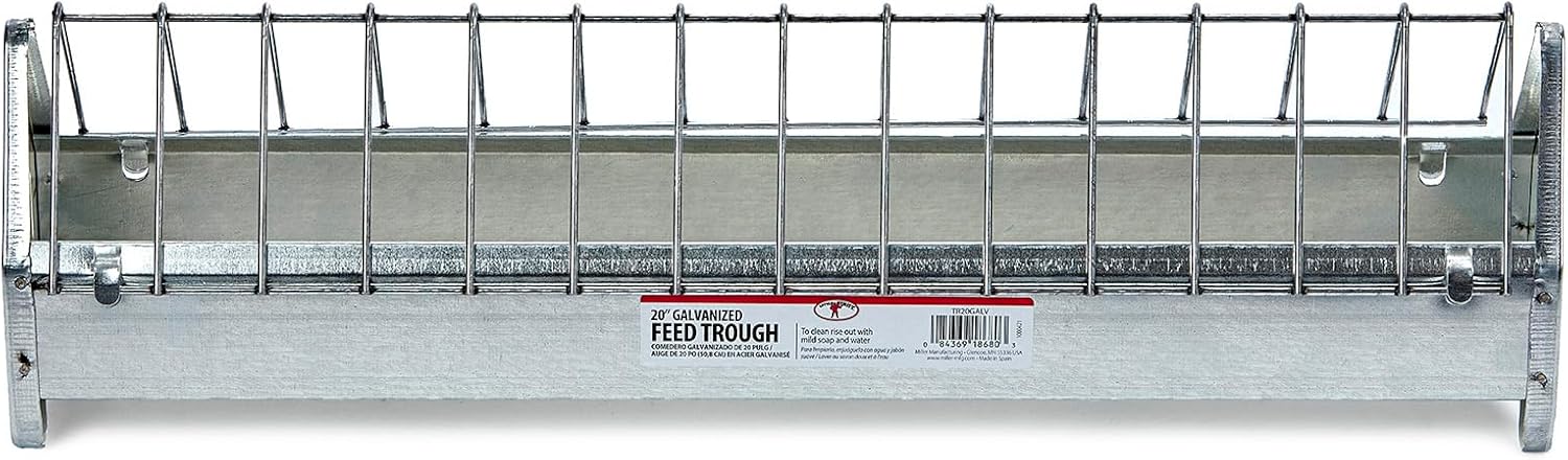 Galvanized Steel Poultry Trough Feeder with Grate, 20" J81039