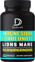 Magnesium L-Threonate Capsules with Lions Mane Mushroom & Ashwagandha Root - 210 Capsules - 1000Mg Per Serving