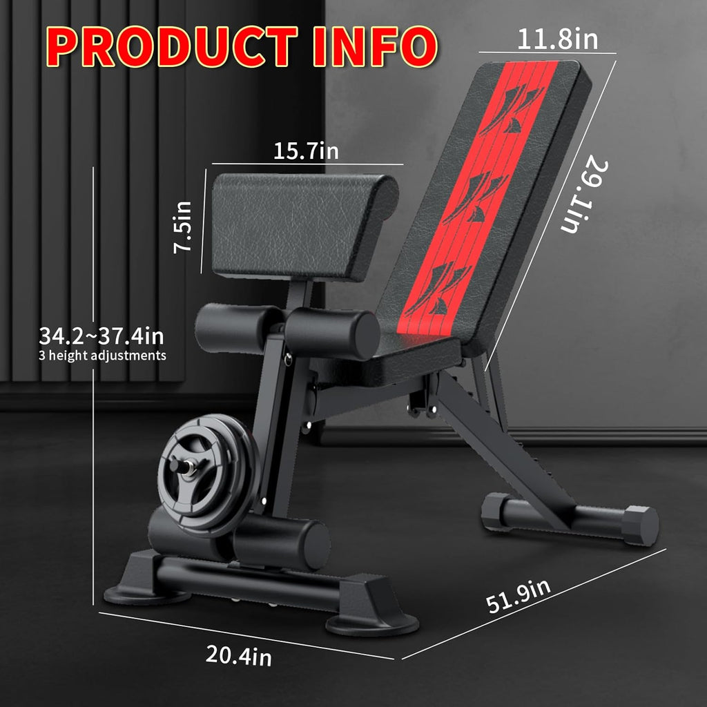 Adjustable Weight Bench for Home Gym, Incline Decline Flat Foldable K4851