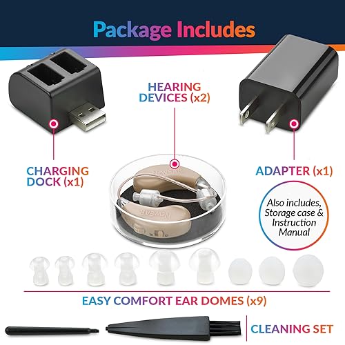 Rechargeable BTE Hearing Amplifiers with USB Charging Dock, Black D682830