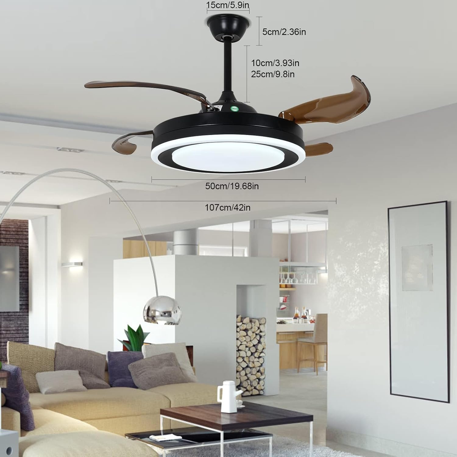 Retractable Ceiling Fan with Lights, Remote Control, Silent Motor F23944