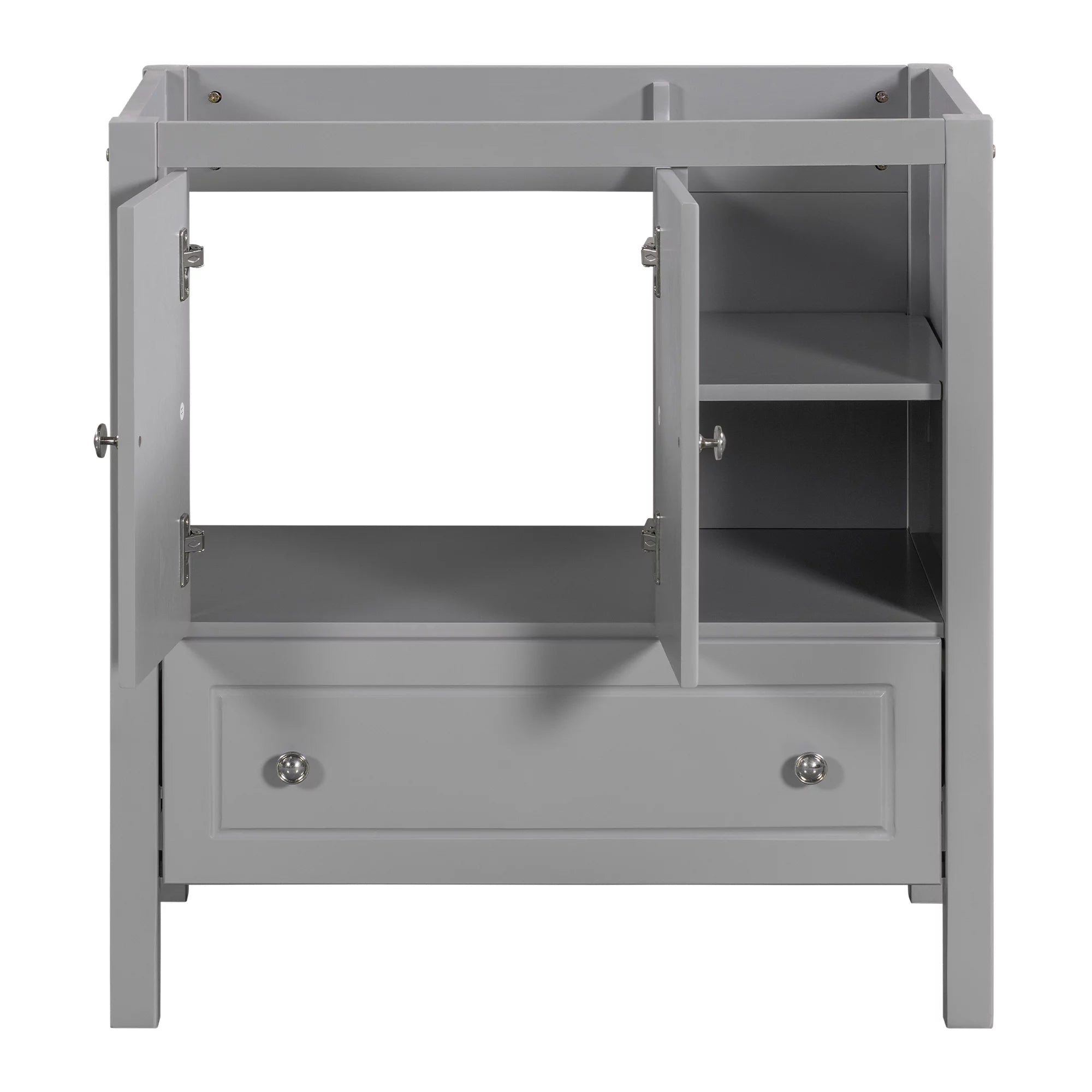 Bathroom Vanity Base with Doors and Drawers, Solid Wood Frame, Grey C98870