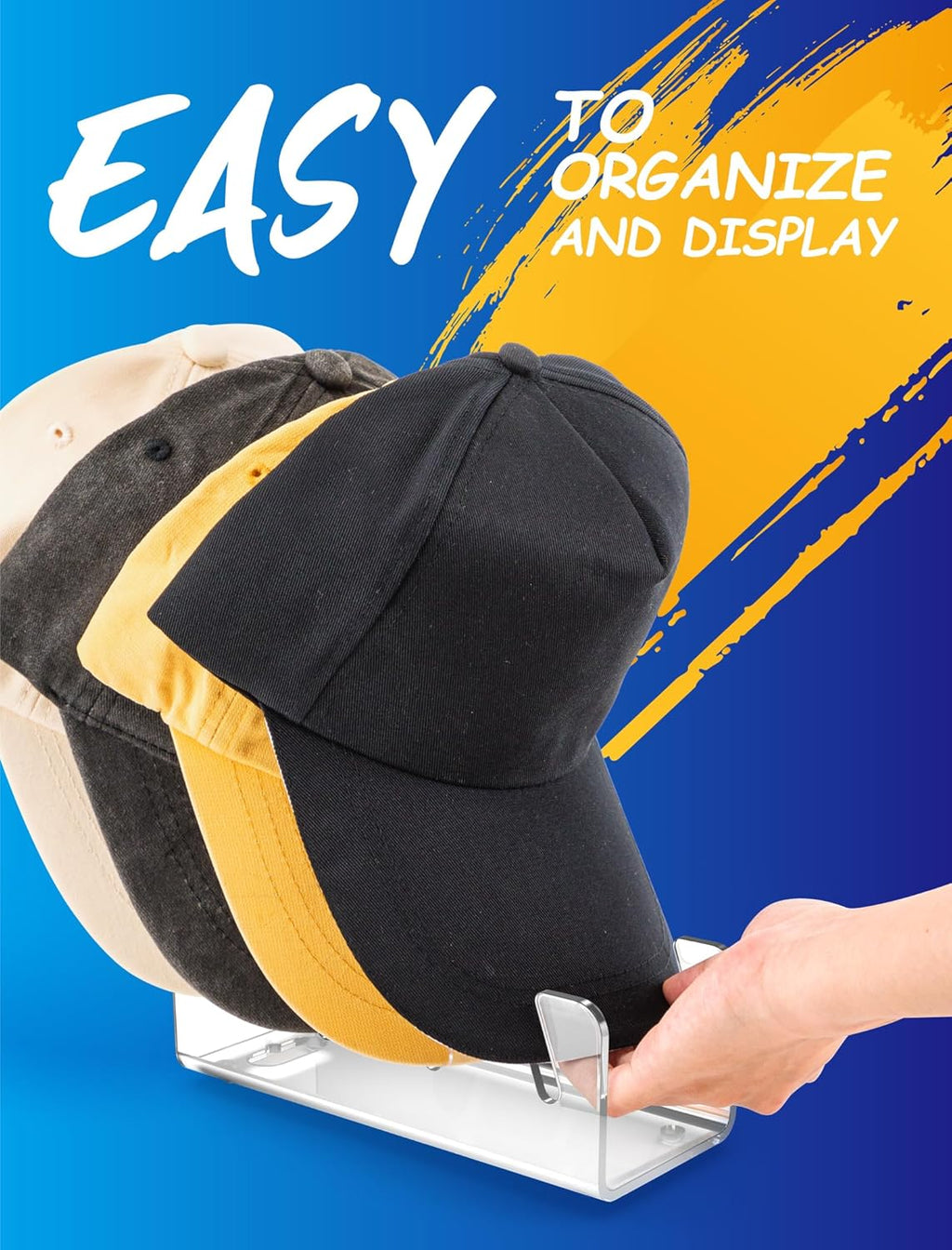 Hat Stand for Baseball Caps Display and Organizer, Holds 16 Caps, Clear Cap Storage Holder I33063