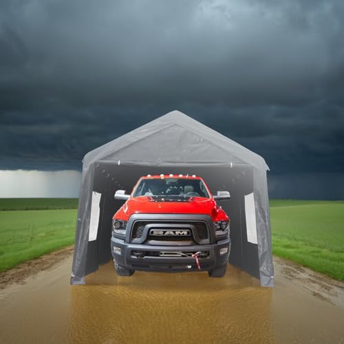 Heavy Duty Portable Carport Canopy with Sidewalls, Outdoor Garage Storage Shelter, Grey O110313