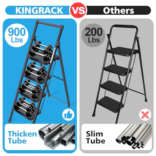 5 Step Ladder with Tool Platform, Folding Steel Step Stool with Handrail E680118
