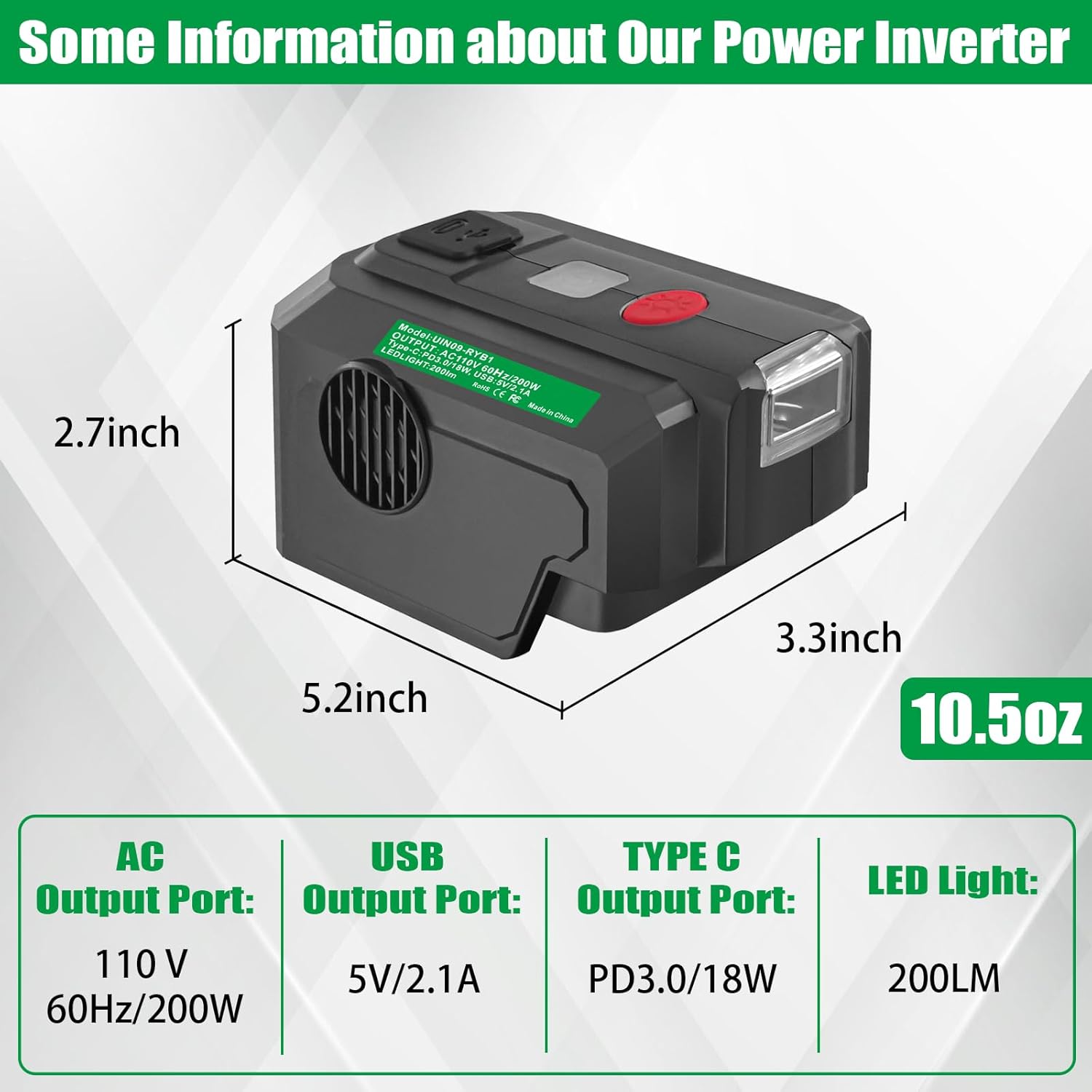 200W Power Inverter for 40V Battery, DC 18V to AC 110V with USB and Type-C Ports L683