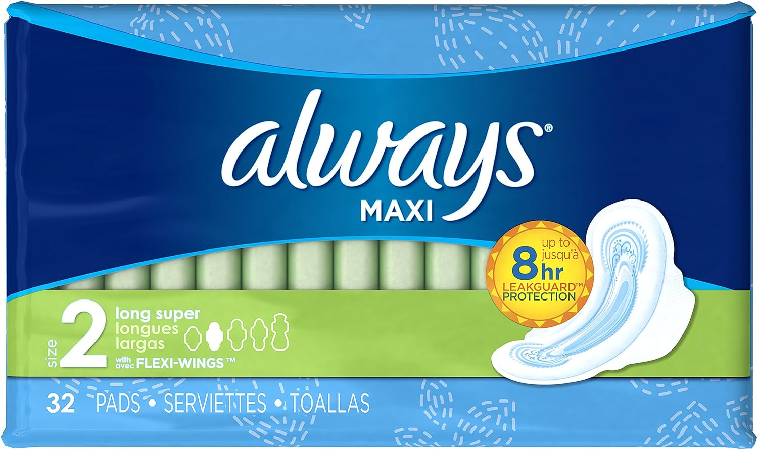 Always Maxi, Size 2, Super Pads with Wings, Unscented 32 Count