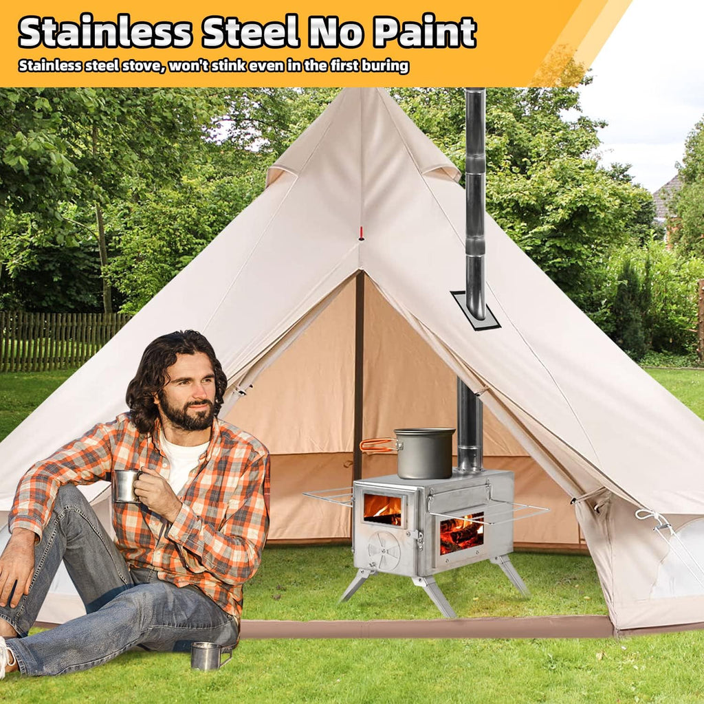 Portable Wood Burning Stove with Chimney Pipes for Camping, Heating and Cooking B81198