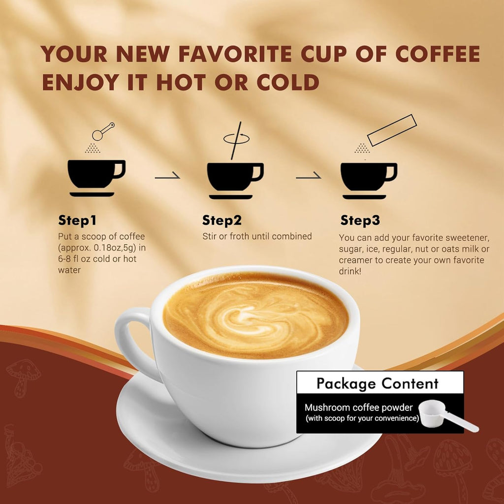 Mushroom Coffee with 10 Mushrooms, Instant Coffee Powder for Energy and Focus A3924