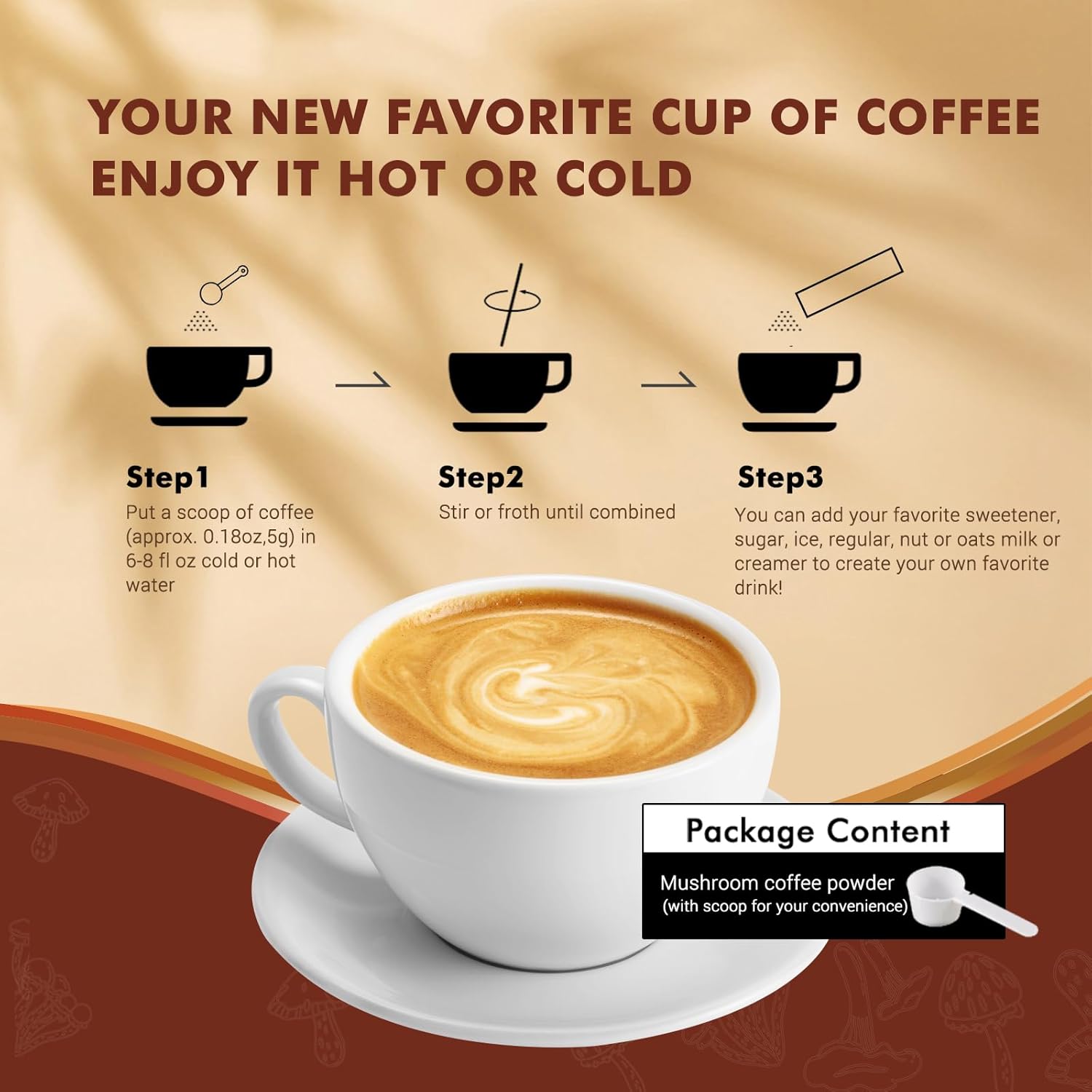 Mushroom Coffee with 10 Mushrooms, Instant Coffee Powder for Energy and Focus A3924
