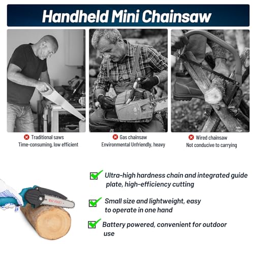 6 Inch Cordless Chainsaw for Wood Cutting with 2 Batteries and 3 Chains V4143