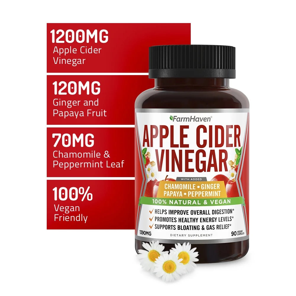 Apple Cider Vinegar Capsules with Ginger, Papaya and Chamomile, 90 Count B31224