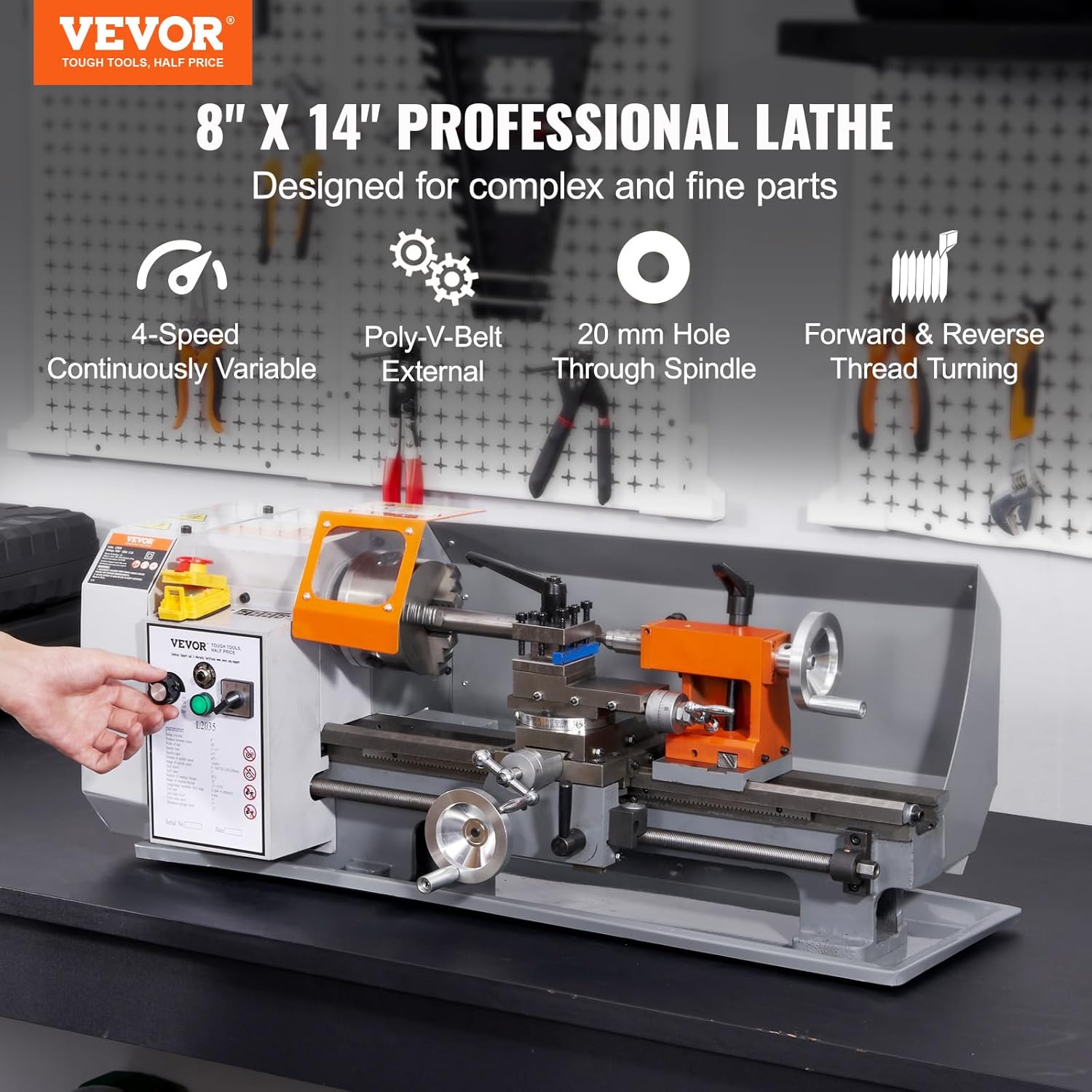 Metal Lathe Machine, 7.87" x 13.78", Benchtop Power Lathe, 50-2500 RPM Variable Speed, 500W Motor, with Tool Box F129